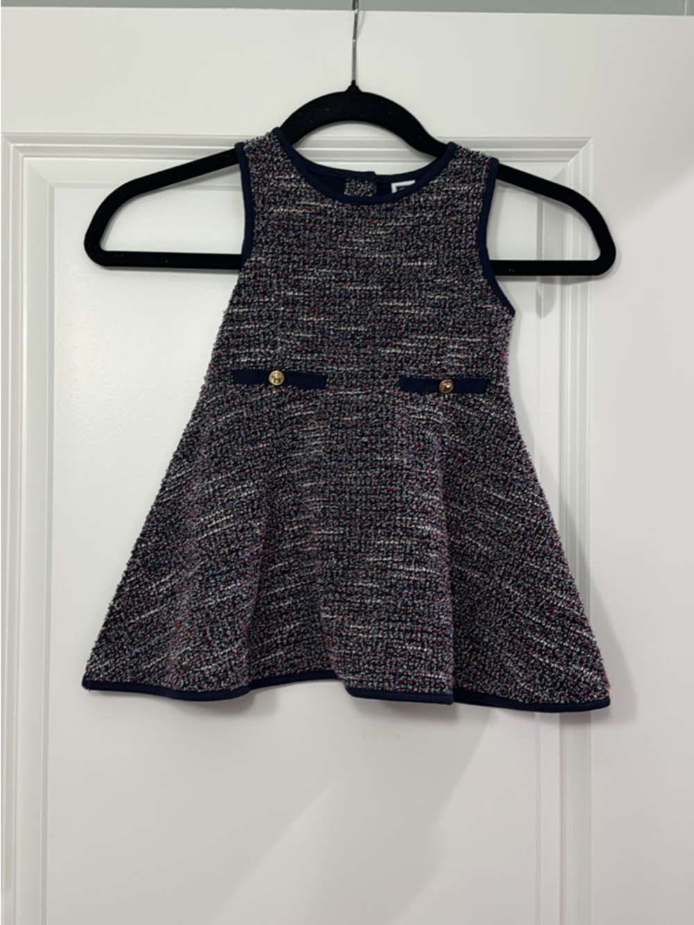 Janie and Jack Navy Multicolor Tweed A-Line Dress with Gold Buttons